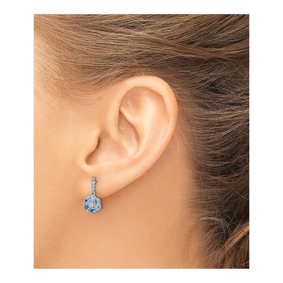 14K White Gold Swiss Blue Topaz & Diamond Dangle Earrings – view 3