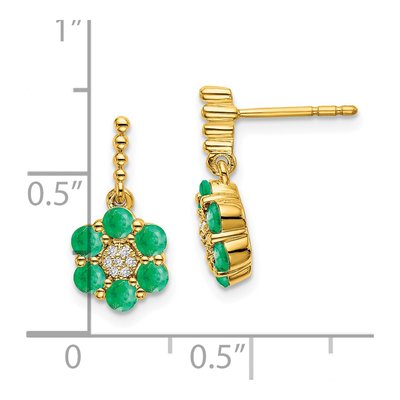 14K Yellow Gold Emerald & Diamond Floral Dangle Earrings – view 4