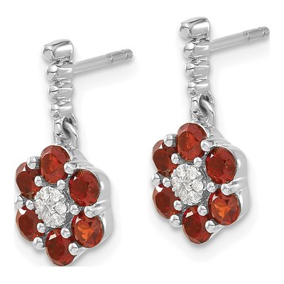 14K White Gold Garnet & Diamond Floral Dangle Earrings – view 2