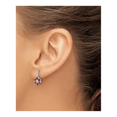 14K White Gold Garnet & Diamond Floral Dangle Earrings – view 3