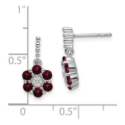 14K White Gold Garnet & Diamond Floral Dangle Earrings – view 4