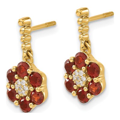 14K Yellow Gold Garnet & Diamond Floral Dangle Earrings – view 3