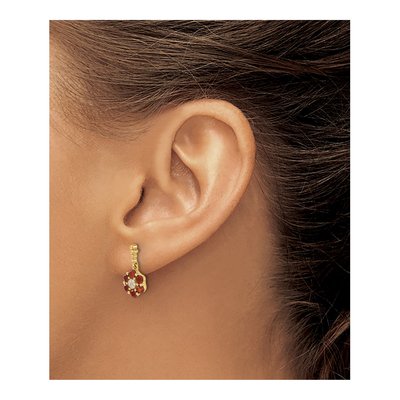 14K Yellow Gold Garnet & Diamond Floral Dangle Earrings – view 4