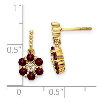 14K Yellow Gold Garnet & Diamond Floral Dangle Earrings – view 5