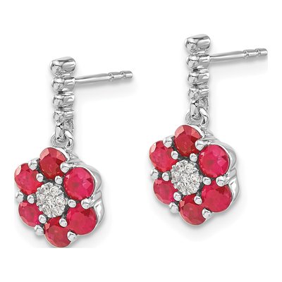 14K White Gold Ruby & Diamond Floral Dangle Earrings – view 2