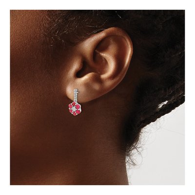 14K White Gold Ruby & Diamond Floral Dangle Earrings – view 3