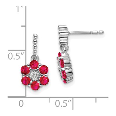 14K White Gold Ruby & Diamond Floral Dangle Earrings – view 4