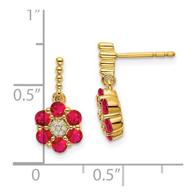 14K Yellow Gold Ruby & Diamond Floral Dangle Earrings – view 4