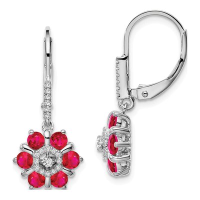 14K White Gold 1/7 ct tw Ruby & Diamond Leverback Earrings