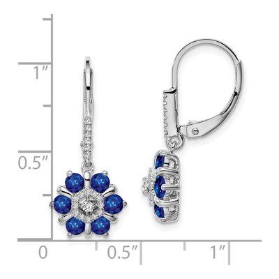 14K White Gold 1/7 ct tw Sapphire & Diamond Floral Leverback Earrings – view 2