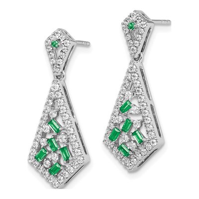 14K White Gold 0.6 ct tw Emerald & Diamond Kite Dangle Earrings – view 2