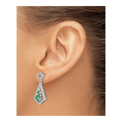 14K White Gold 0.6 ct tw Emerald & Diamond Kite Dangle Earrings – view 3