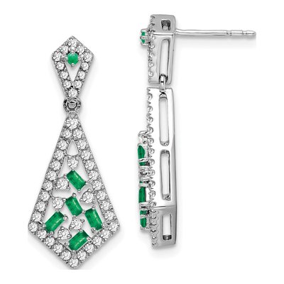14K White Gold 0.6 ct tw Emerald & Diamond Kite Dangle Earrings
