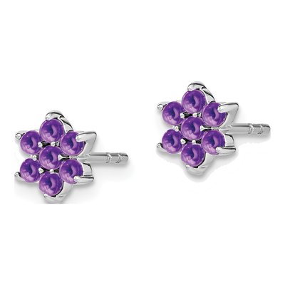 14K White Gold 2mm Round Amethyst Floral Stud Earrings – view 2