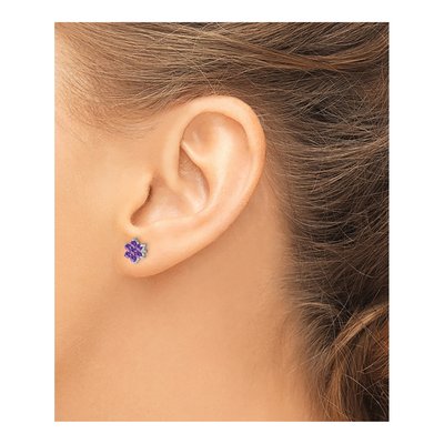 14K White Gold 2mm Round Amethyst Floral Stud Earrings – view 3