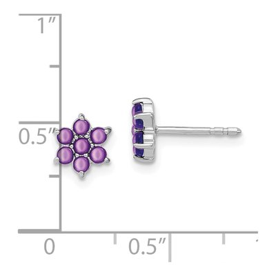 14K White Gold 2mm Round Amethyst Floral Stud Earrings – view 4