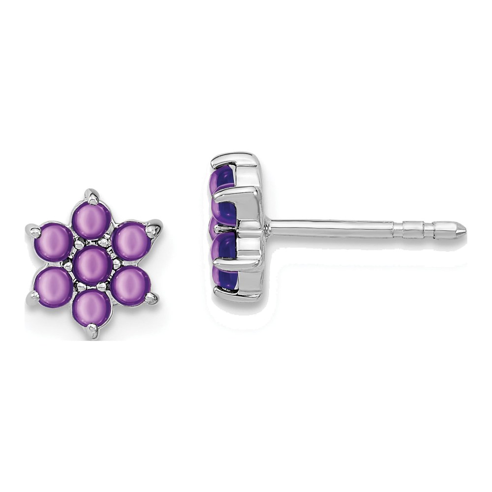 14K White Gold 2mm Round Amethyst Floral Stud Earrings