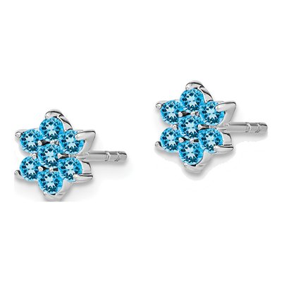 14K White Gold 2mm Round Swiss Blue Topaz Button Stud Earrings – view 2