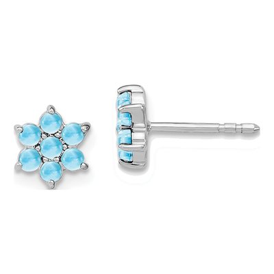 14K White Gold 2mm Round Swiss Blue Topaz Button Stud Earrings