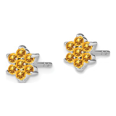 14K White Gold 2mm Round Citrine Floral Button Stud Earrings – view 2