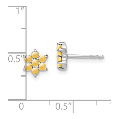 14K White Gold 2mm Round Citrine Floral Button Stud Earrings – view 4