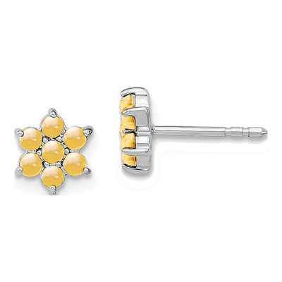 14K White Gold 2mm Round Citrine Floral Button Stud Earrings