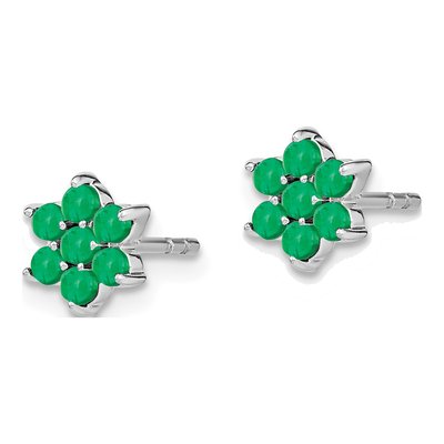 14K White Gold 2mm Round Emerald Floral Stud Earrings – view 2