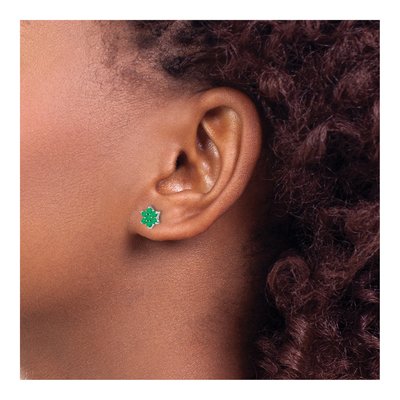 14K White Gold 2mm Round Emerald Floral Stud Earrings – view 3