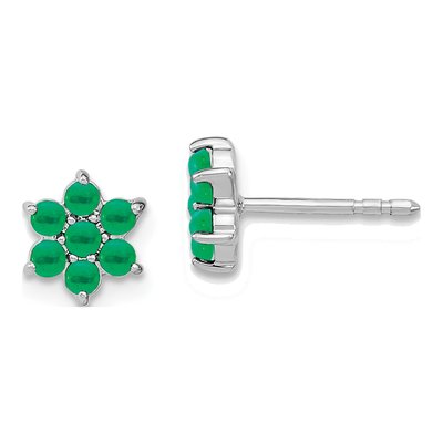 14K White Gold 2mm Round Emerald Floral Stud Earrings