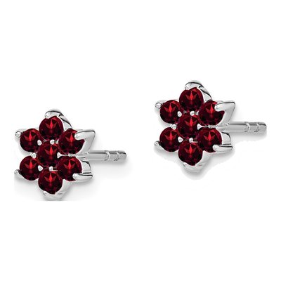 14K White Gold 2mm Round Garnet Floral Button Stud Earrings – view 2