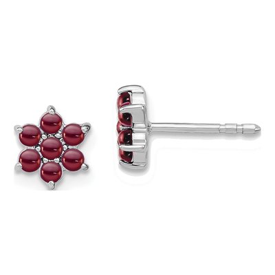 14K White Gold 2mm Round Garnet Floral Button Stud Earrings