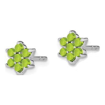14K White Gold 2mm Round Peridot Cabochon Floral Stud Earrings – view 2
