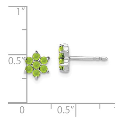 14K White Gold 2mm Round Peridot Cabochon Floral Stud Earrings – view 4