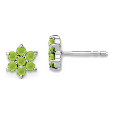 14K White Gold 2mm Round Peridot Cabochon Floral Stud Earrings