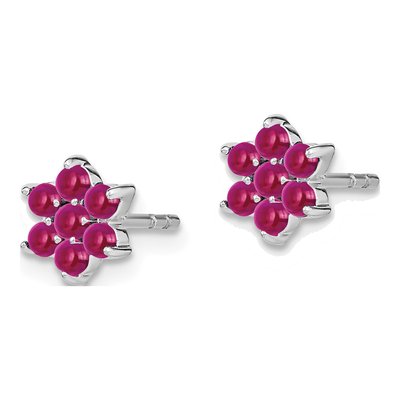 14K White Gold 2mm Round Ruby Cabochon Floral Stud Earrings – view 2