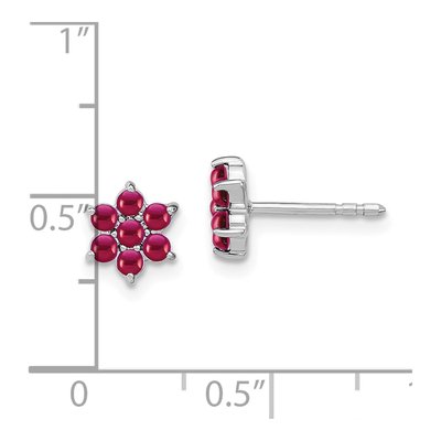 14K White Gold 2mm Round Ruby Cabochon Floral Stud Earrings – view 4