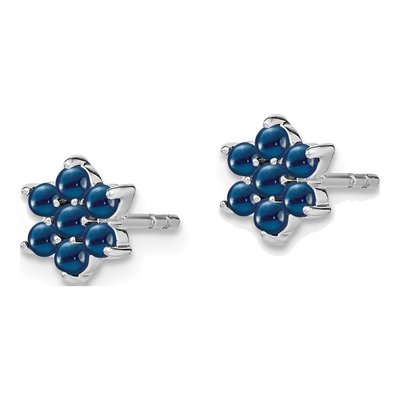 14K White Gold 2mm Round Sapphire Cabochon Floral Stud Earrings – view 2