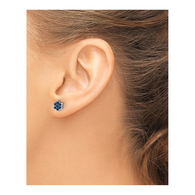 14K White Gold 2mm Round Sapphire Cabochon Floral Stud Earrings – view 3