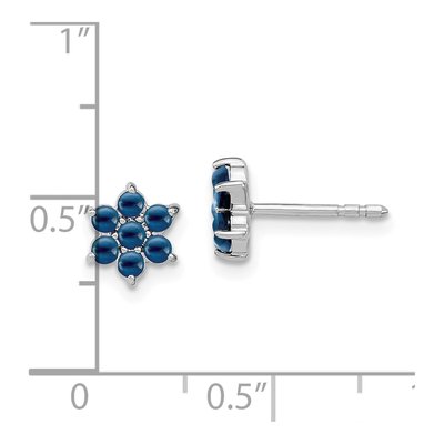 14K White Gold 2mm Round Sapphire Cabochon Floral Stud Earrings – view 4