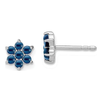 14K White Gold 2mm Round Sapphire Cabochon Floral Stud Earrings