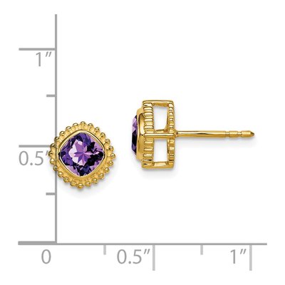14K Yellow Gold 5mm Amethyst Cushion Stud Earrings – view 2