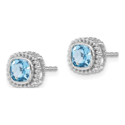 10K White Gold 5mm Swiss Blue Topaz Cushion Stud Earrings – view 3