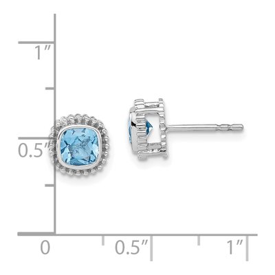 10K White Gold 5mm Swiss Blue Topaz Cushion Stud Earrings – view 5
