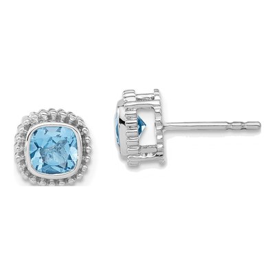 10K White Gold 5mm Swiss Blue Topaz Cushion Stud Earrings