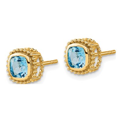 10K Yellow Gold 5mm Swiss Blue Topaz Cushion Stud Earrings – view 3