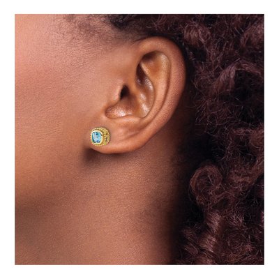 10K Yellow Gold 5mm Swiss Blue Topaz Cushion Stud Earrings – view 4
