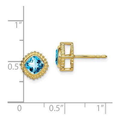 10K Yellow Gold 5mm Swiss Blue Topaz Cushion Stud Earrings – view 5