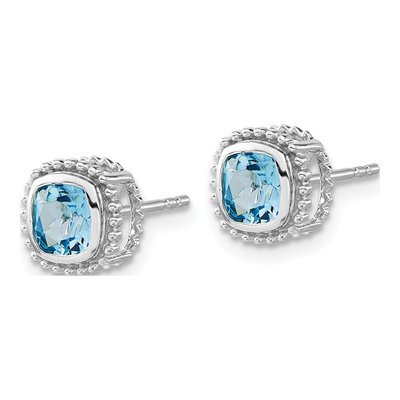 14K White Gold 5mm Swiss Blue Topaz Cushion Stud Earrings – view 2