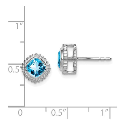 14K White Gold 5mm Swiss Blue Topaz Cushion Stud Earrings – view 4