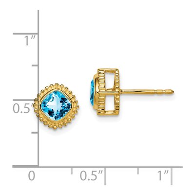 14K Yellow Gold 5mm Swiss Blue Topaz Cushion Stud Earrings – view 4